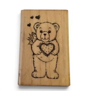 Hero Arts Vintage 1985 Teddy Bear With Hearts Rubber Stamp